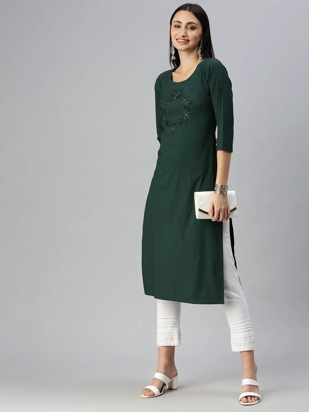 Women's Solid Green Straight Kurta