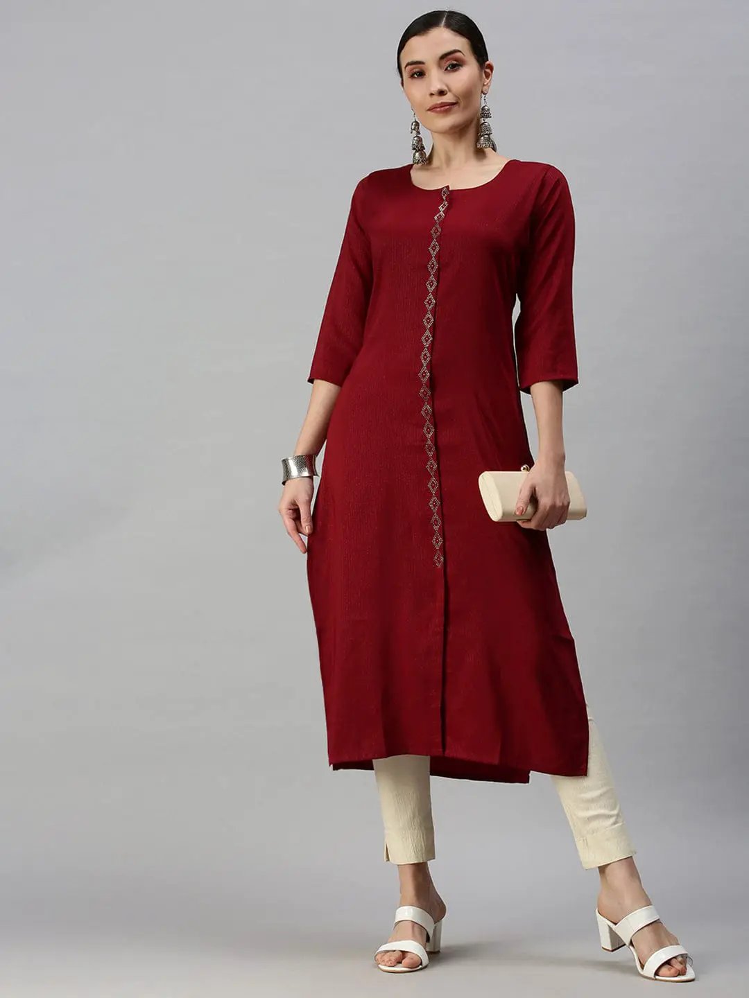 Women's Solid Maroon Straight Kurta