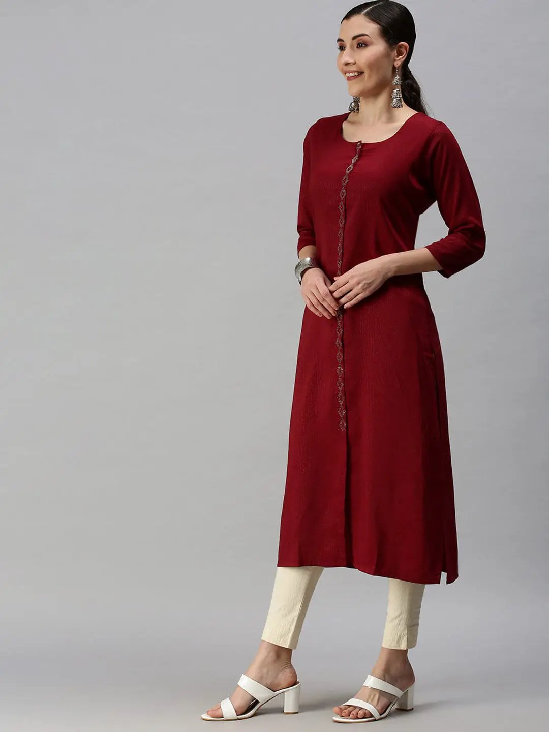Women's Solid Maroon Straight Kurta