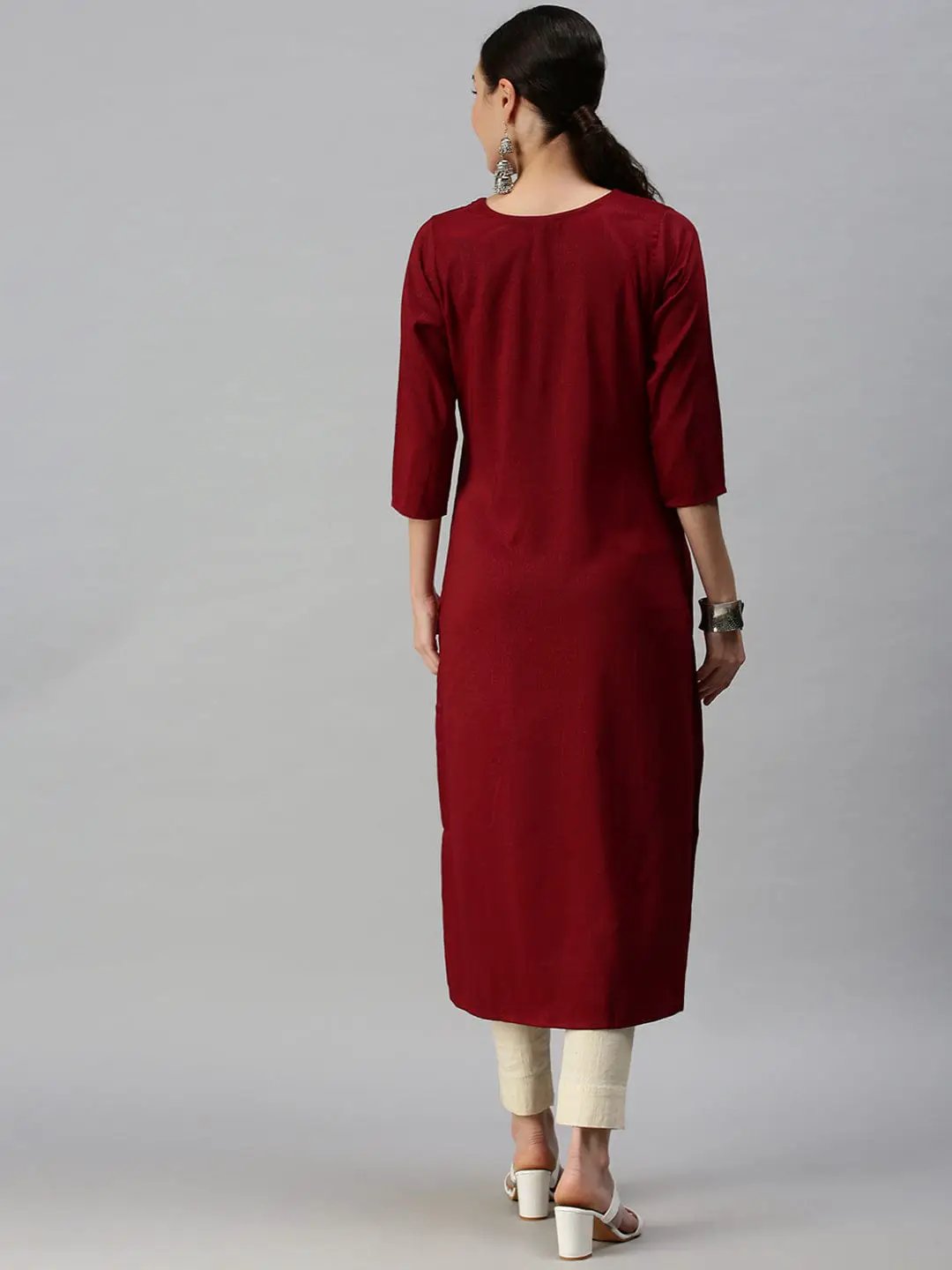 Women's Solid Maroon Straight Kurta