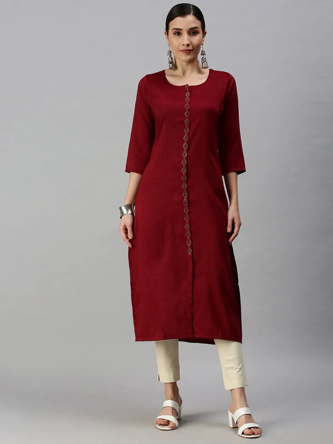 Women's Solid Maroon Straight Kurta