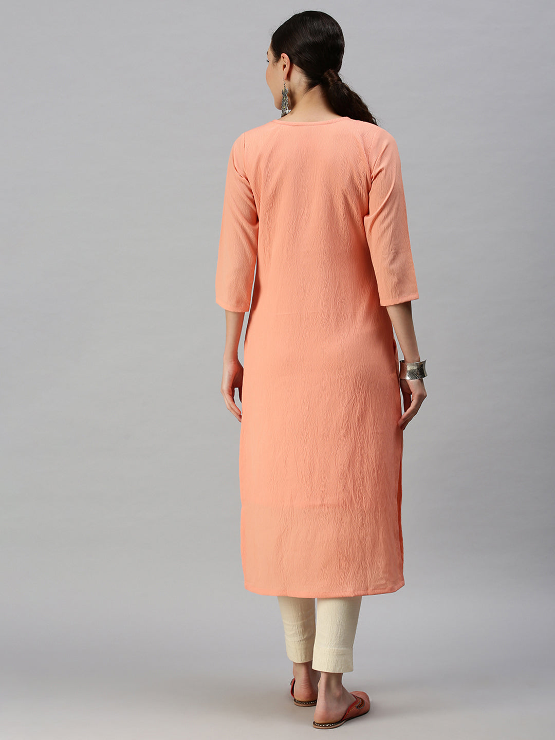 Women Solid Peach Straight Kurta