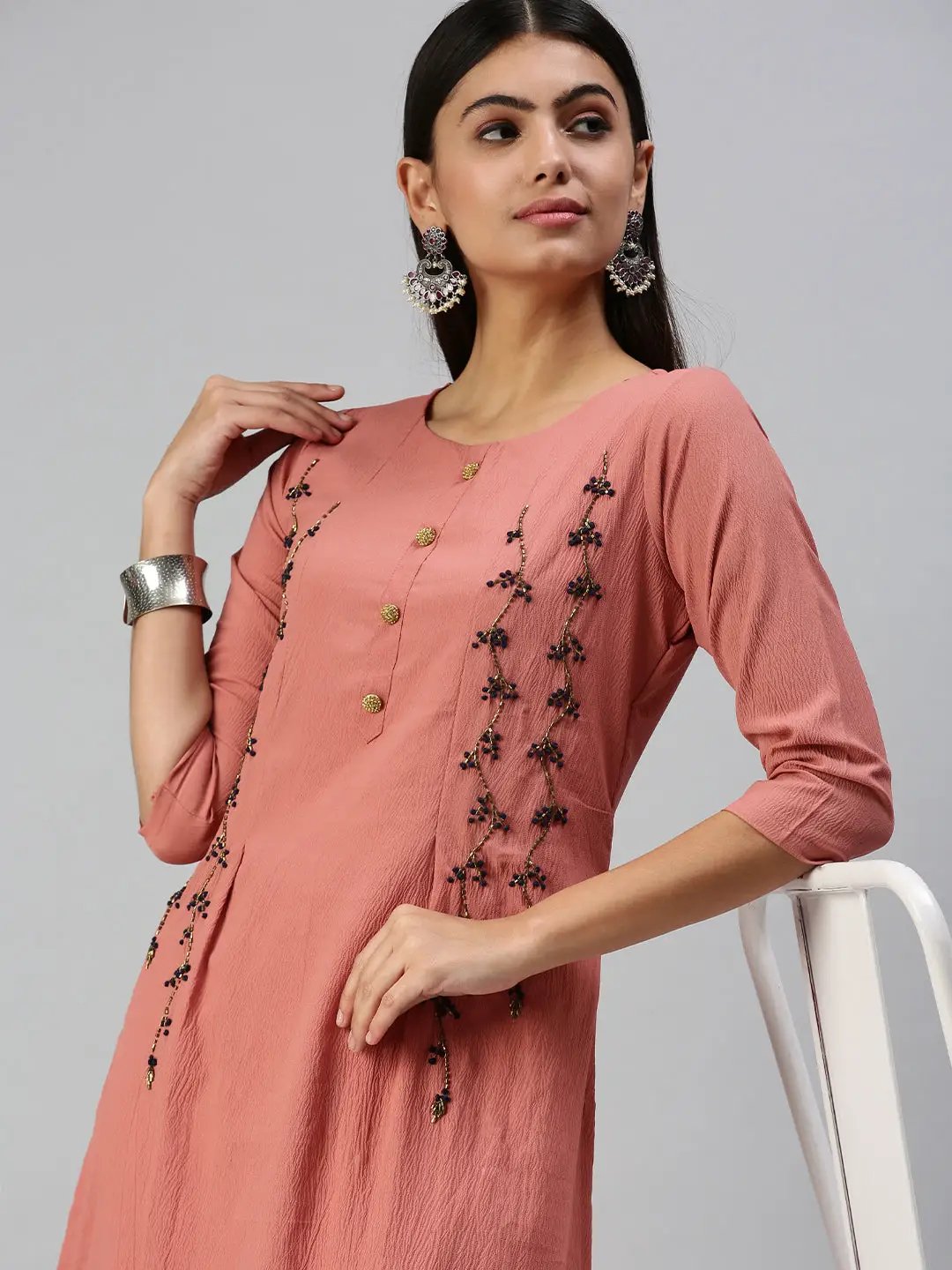 Women's Solid Peach Straight Kurta