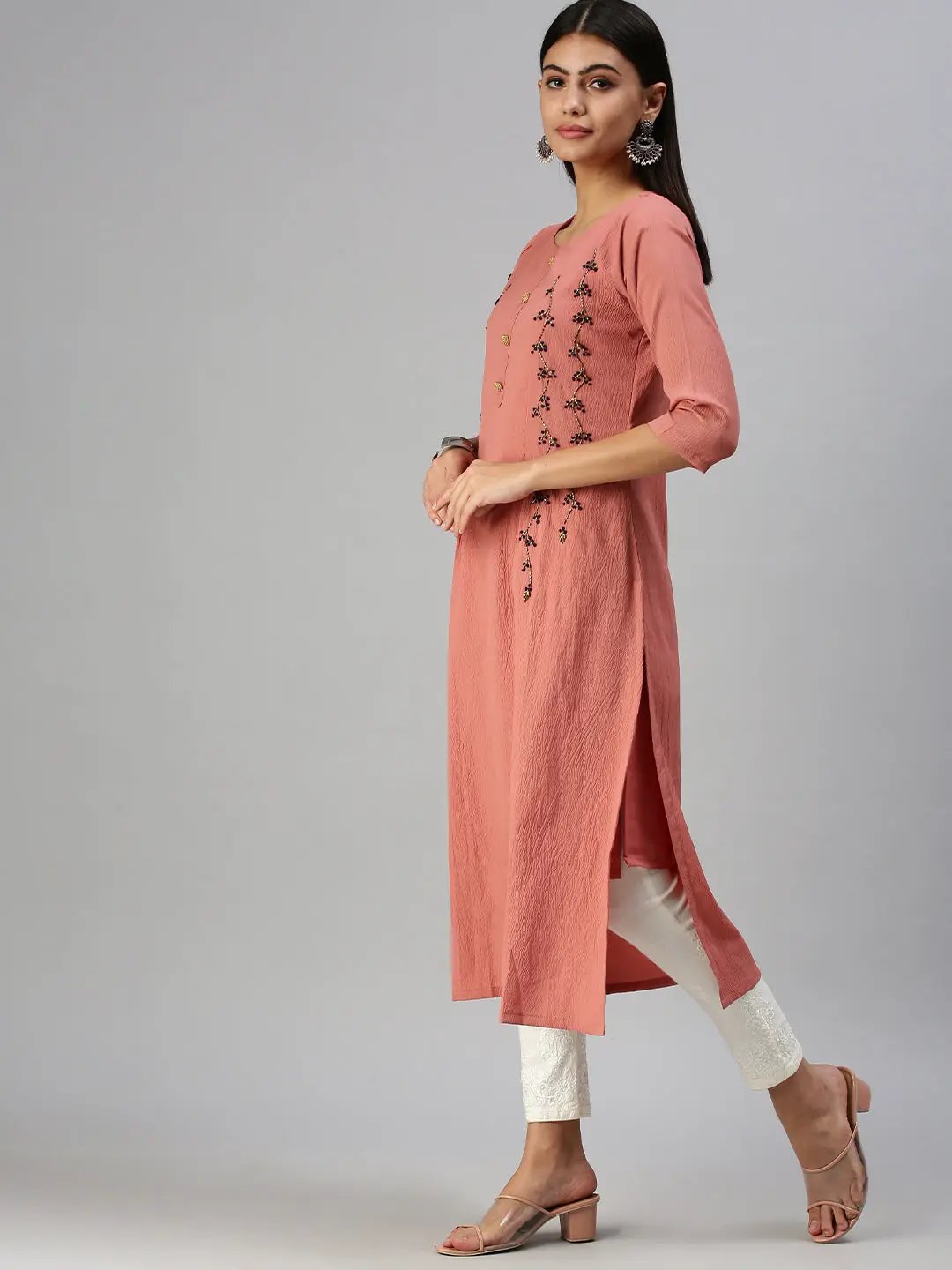 Women's Solid Peach Straight Kurta