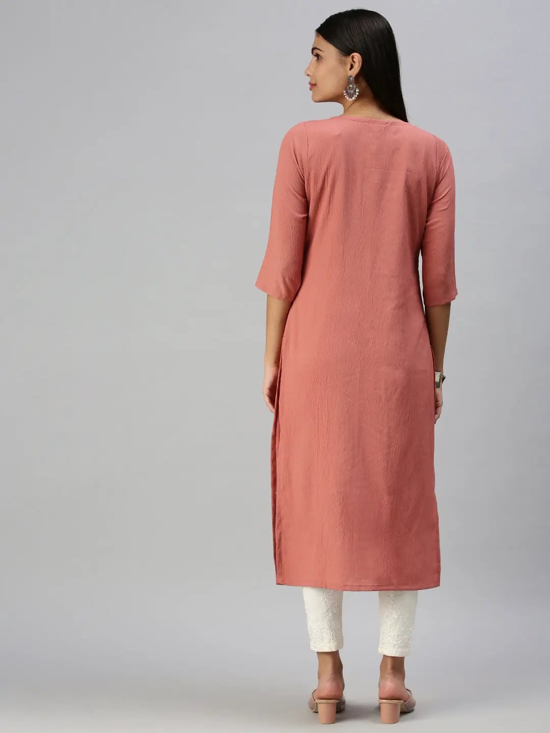 Women's Solid Peach Straight Kurta