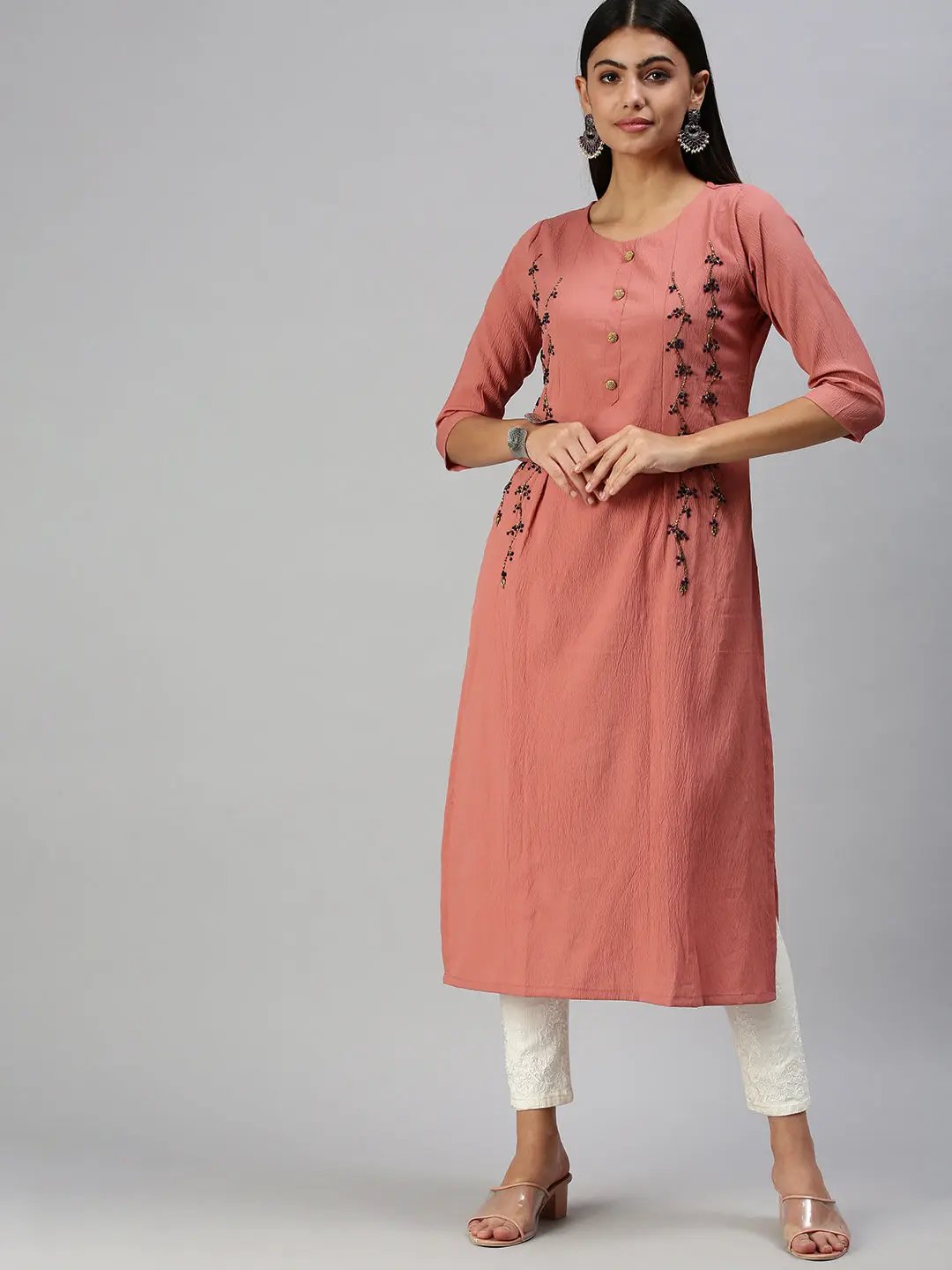 Women's Solid Peach Straight Kurta