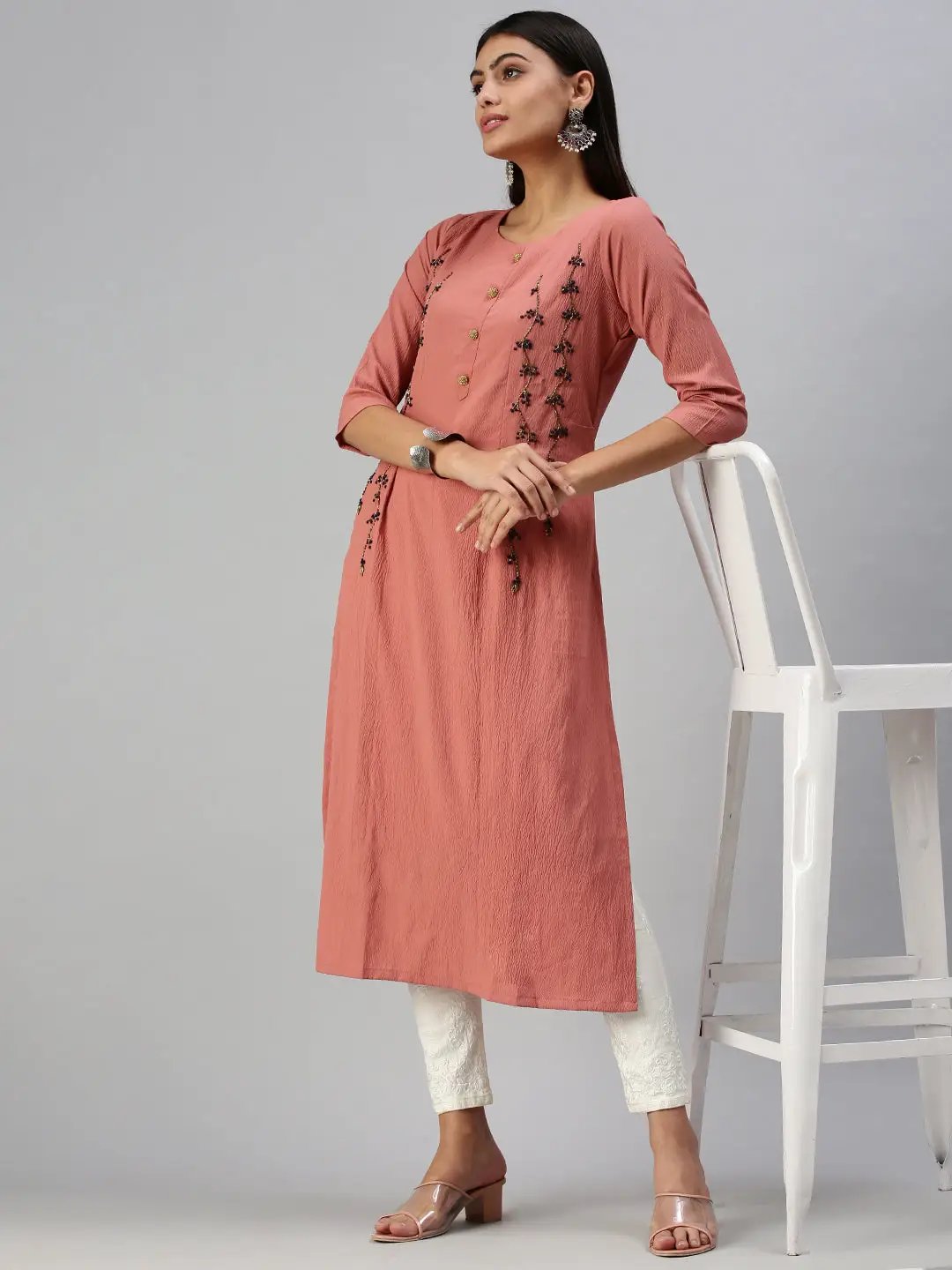 Women's Solid Peach Straight Kurta