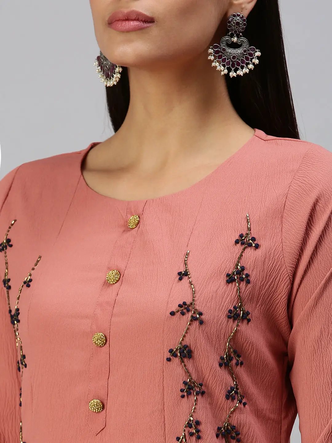 Women's Solid Peach Straight Kurta