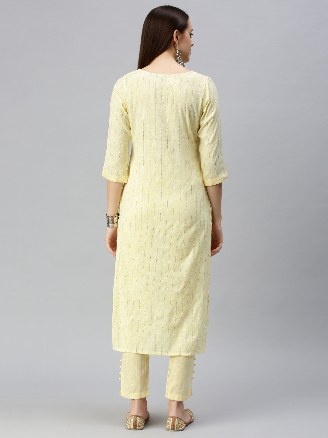 Women Straight Yellow Striped Kurta and Trousers