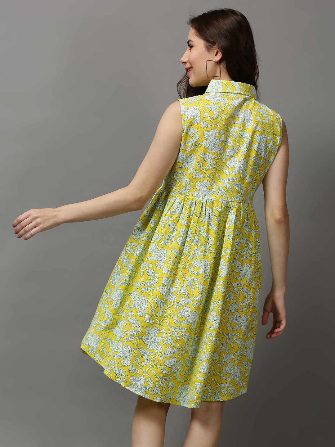 Women Printed Empire Yellow Dress