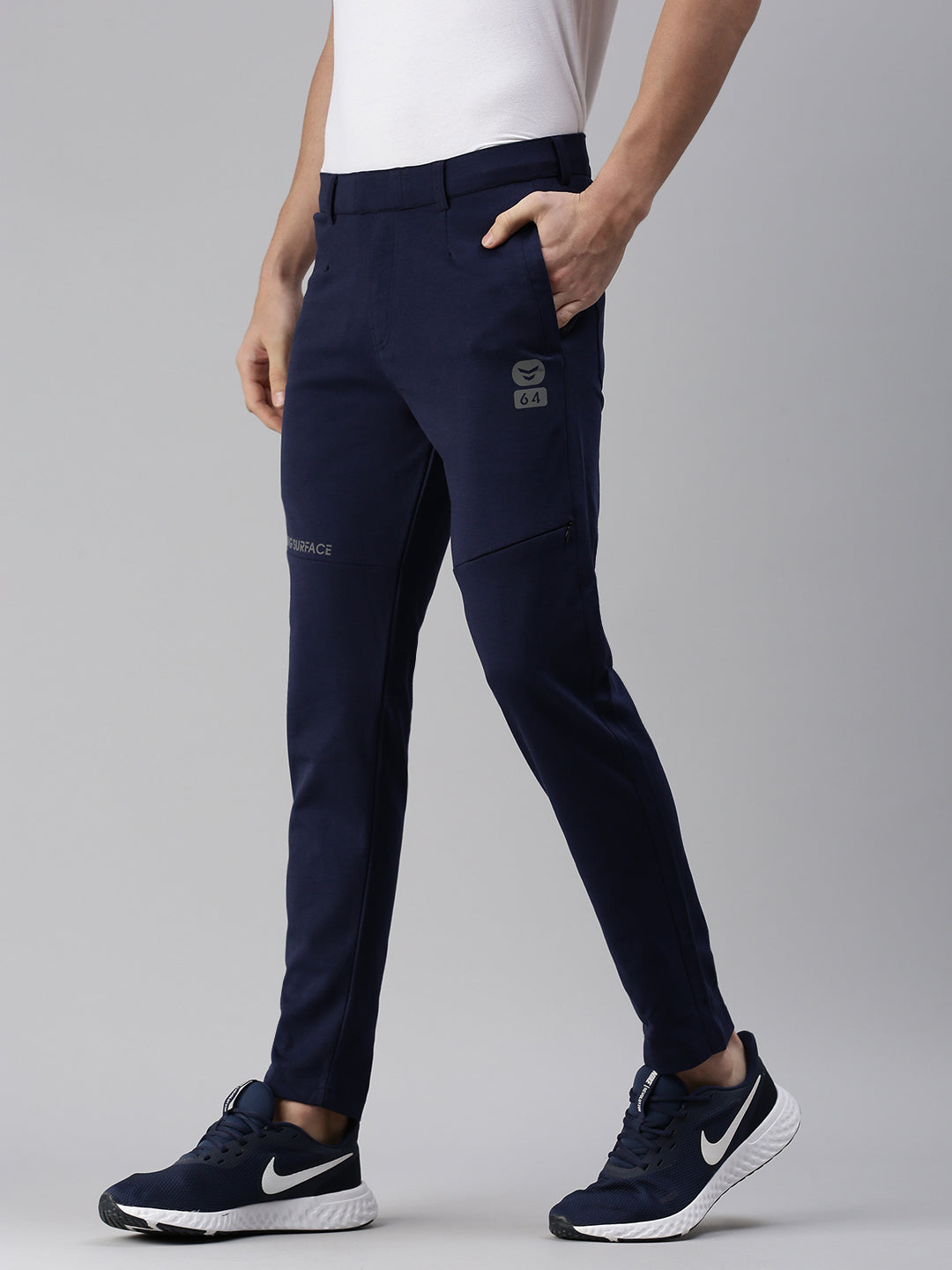 Men Solid Navy Blue Slim Fit Trackpant