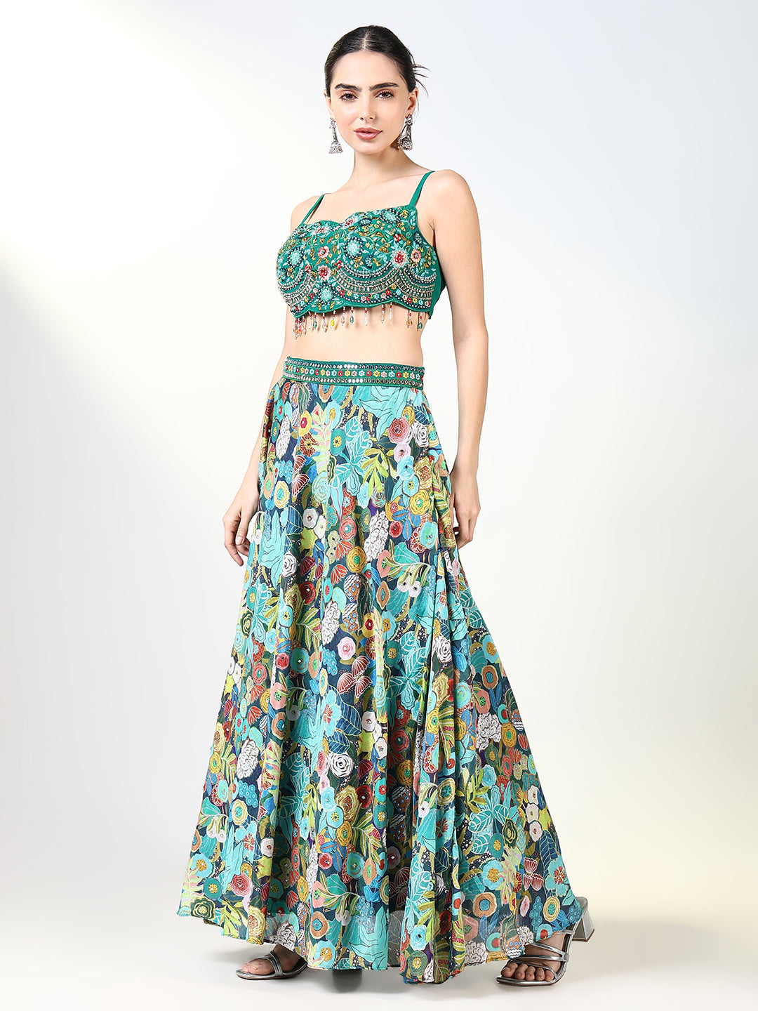 Women Green Embroidered Lehenga Choli with Dupatta