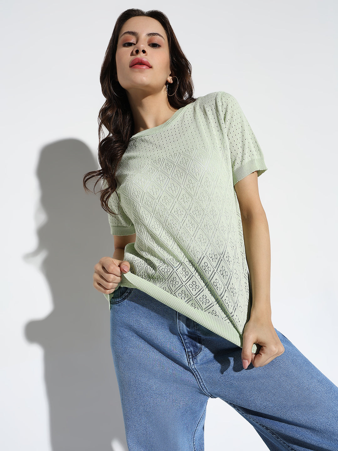 Women Green Solid Top