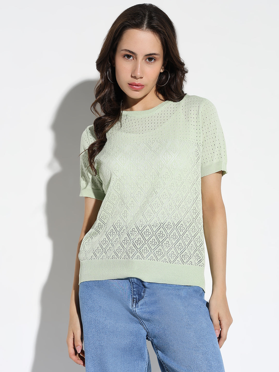 Women Green Solid Top