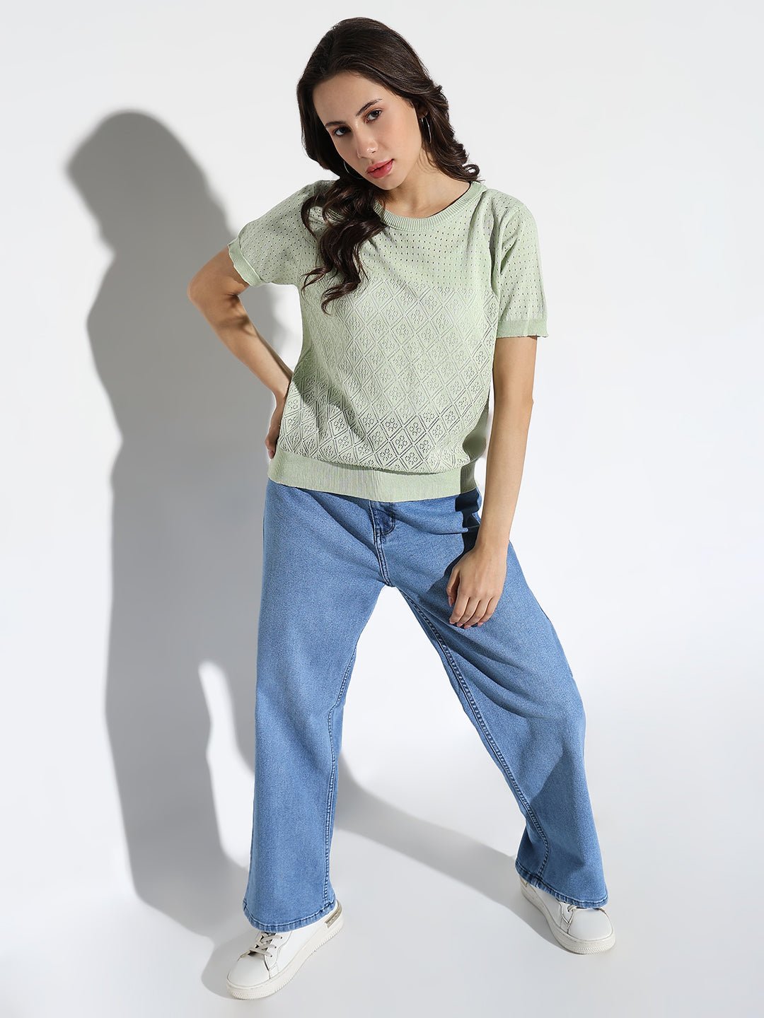 Women Green Solid Top