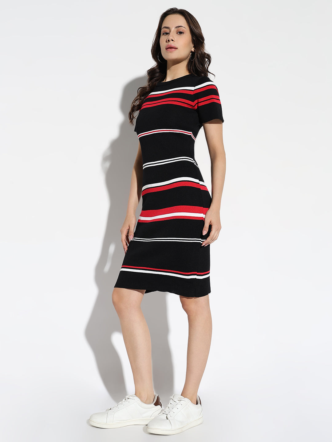 Women Striped Black Bodycon Dress