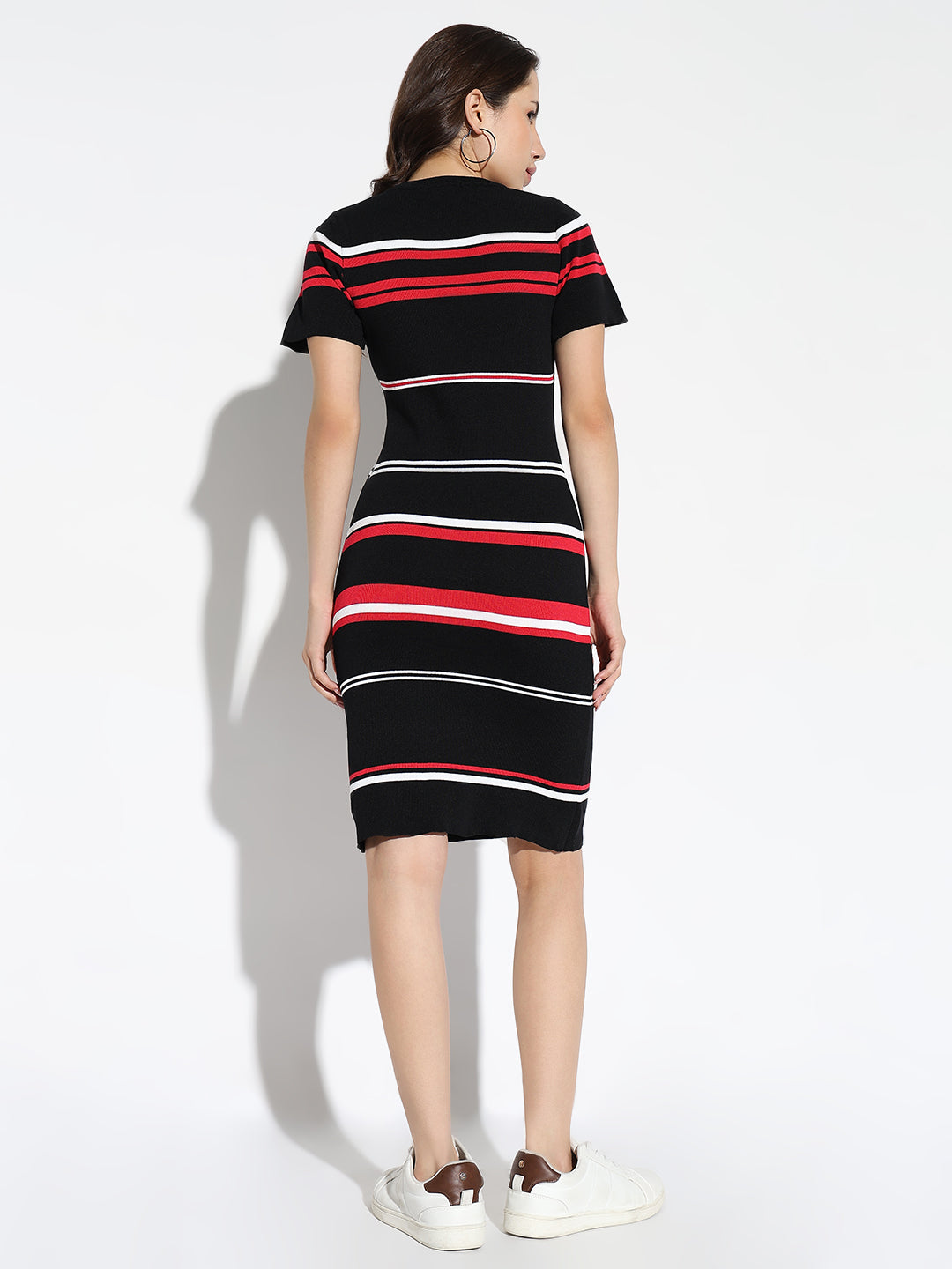 Women Striped Black Bodycon Dress