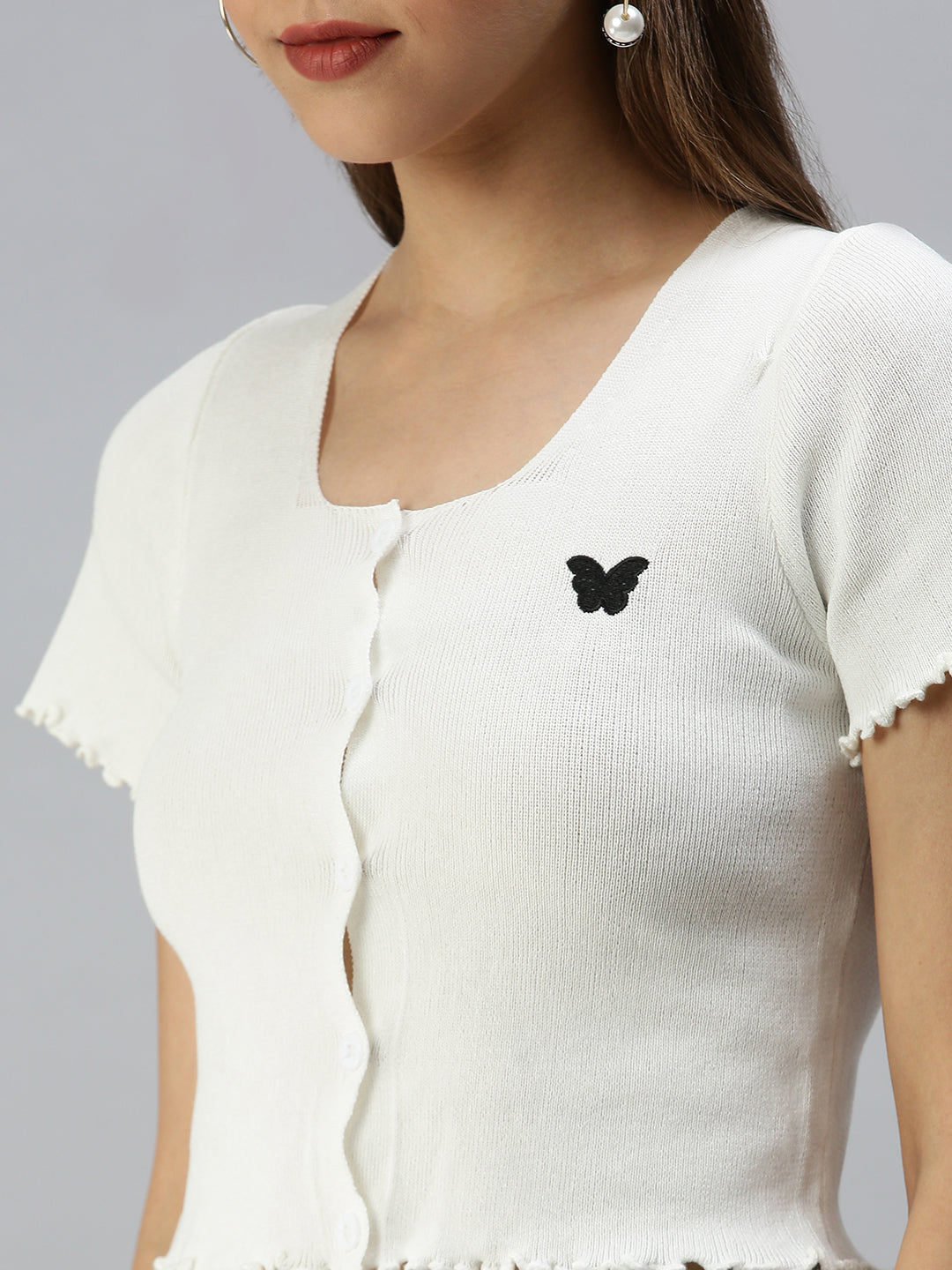 Women's Solid Off White Fitted Top