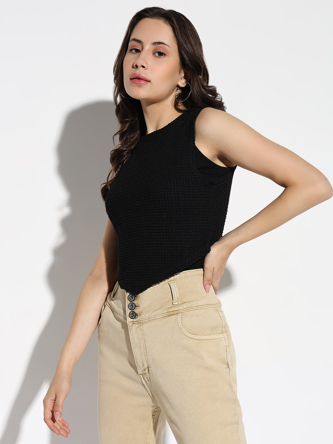 Women Black Solid Fitted Crop Top