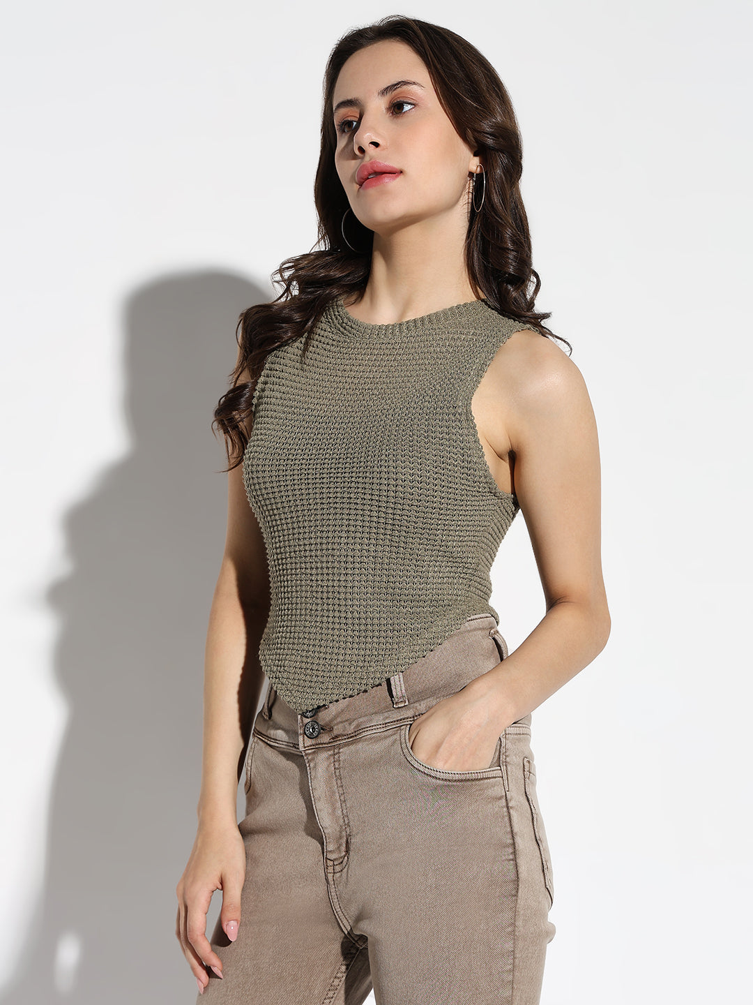 Women Green Solid Fitted Crop Top