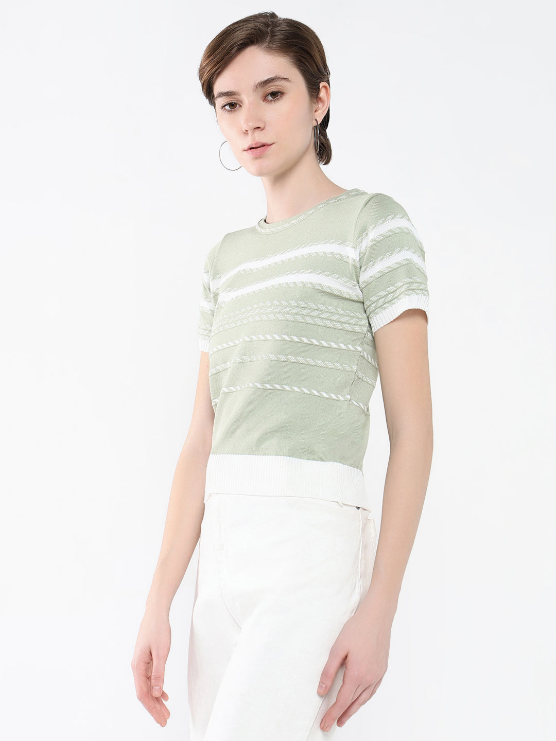 Women Striped Green Top