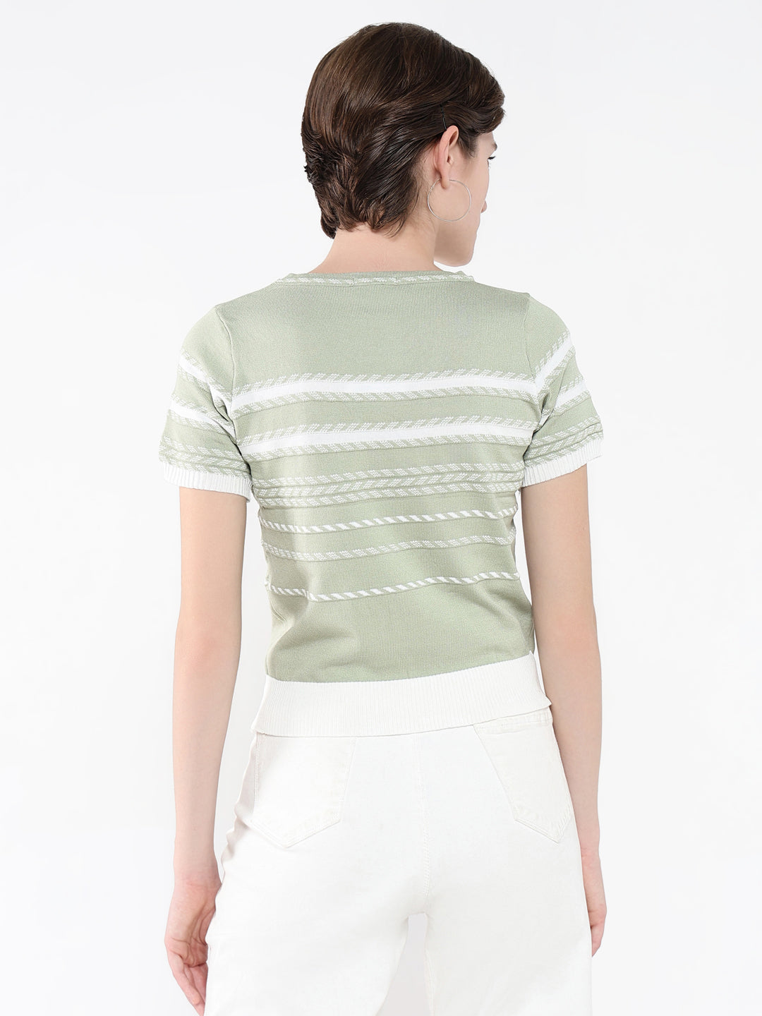 Women Striped Green Top