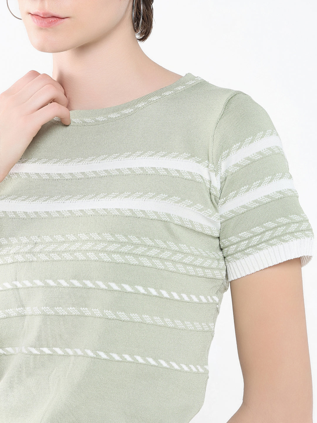 Women Striped Green Top