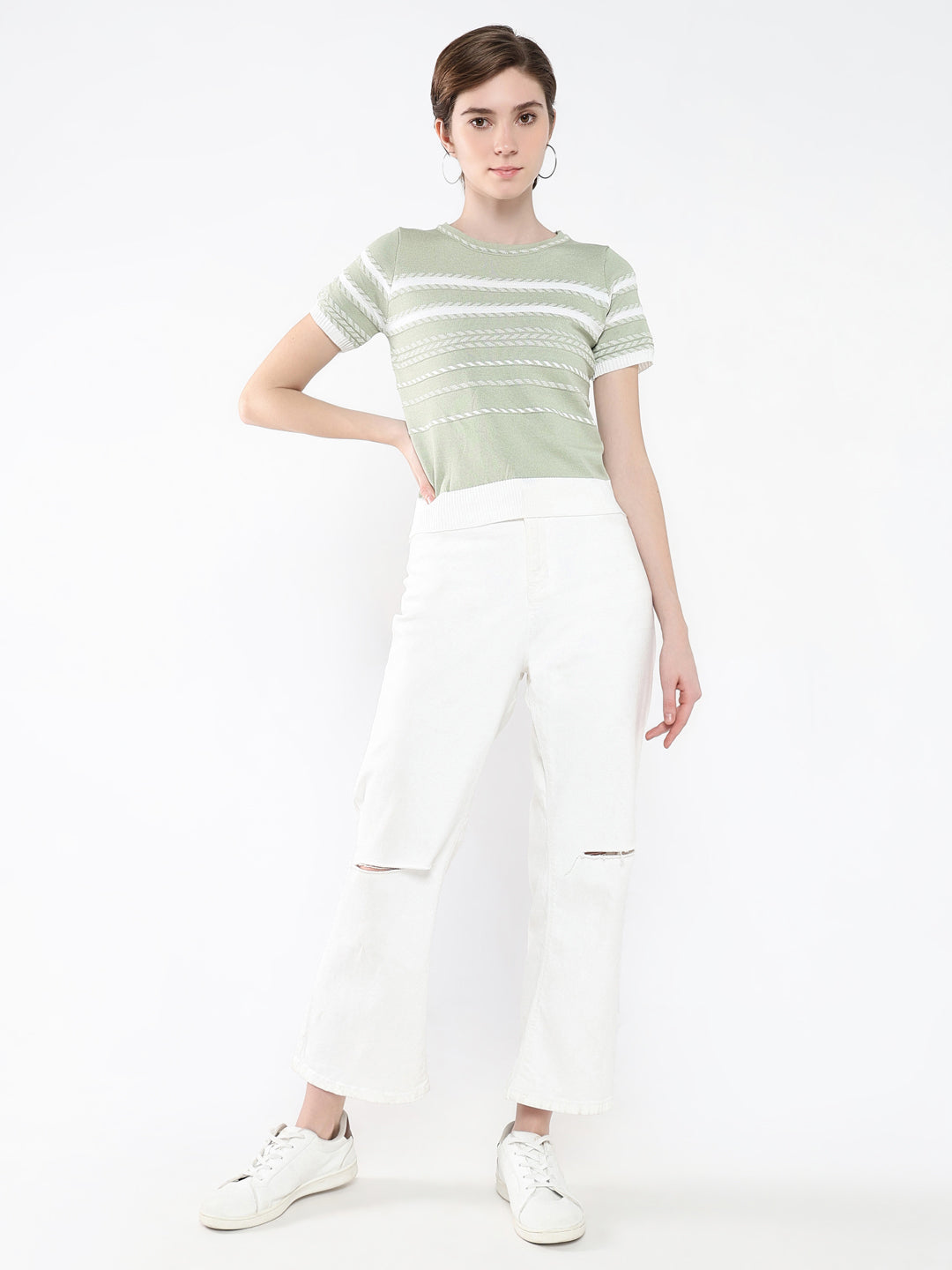 Women Striped Green Top