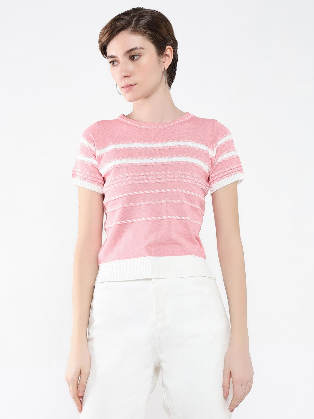 Women Striped Pink Top