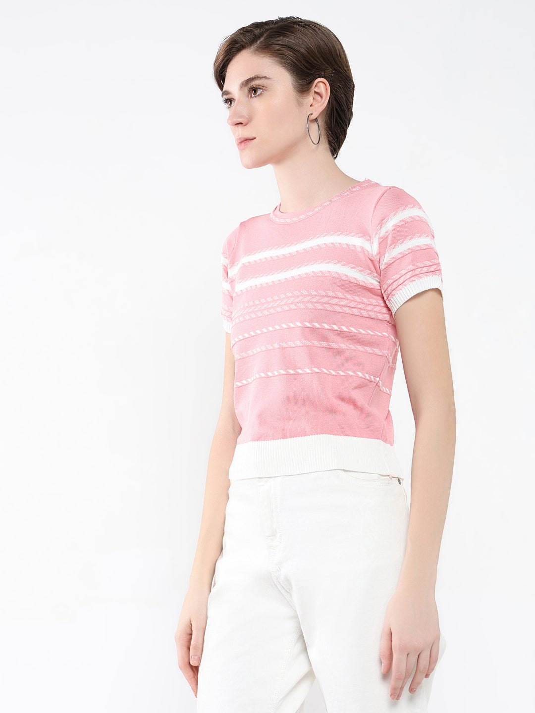 Women Striped Pink Top