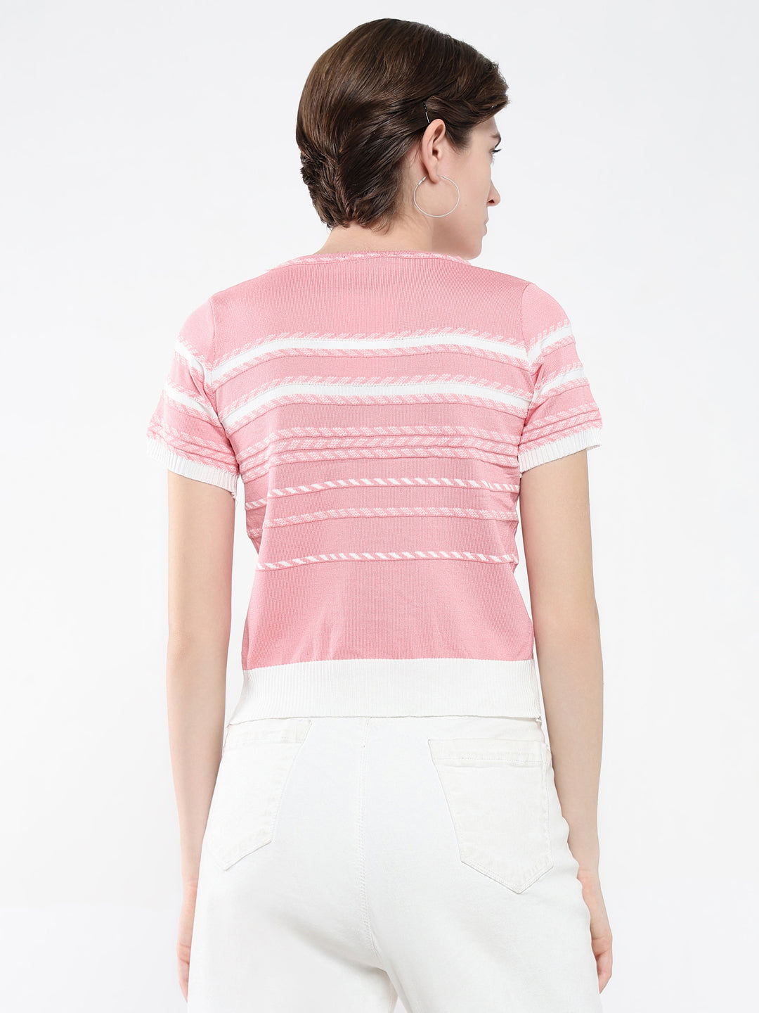 Women Striped Pink Top