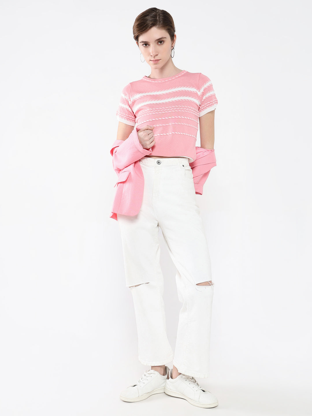 Women Striped Pink Top