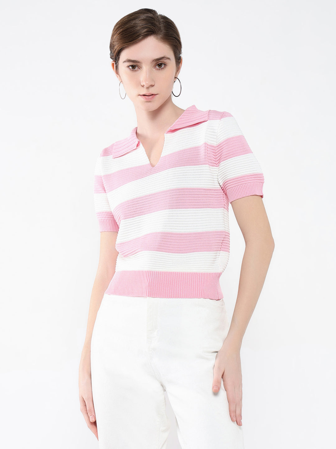 Women Striped Pink Top