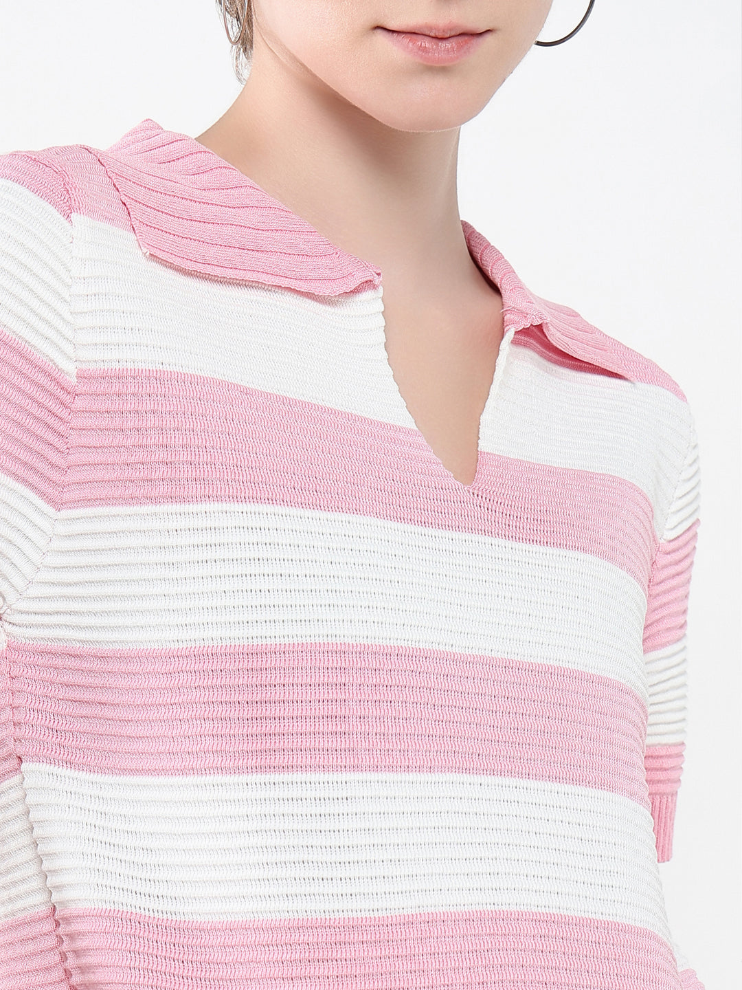 Women Striped Pink Top