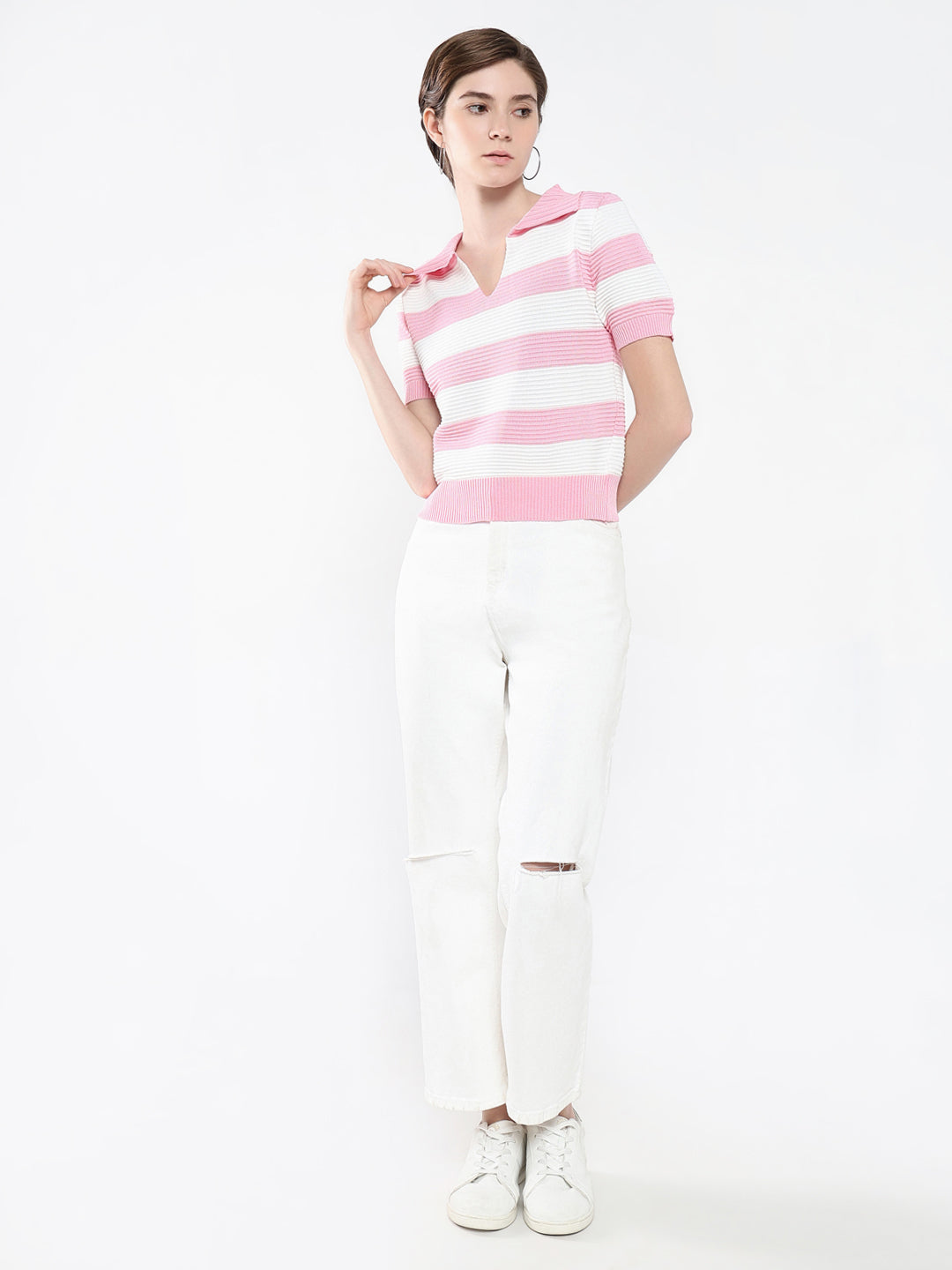 Women Striped Pink Top