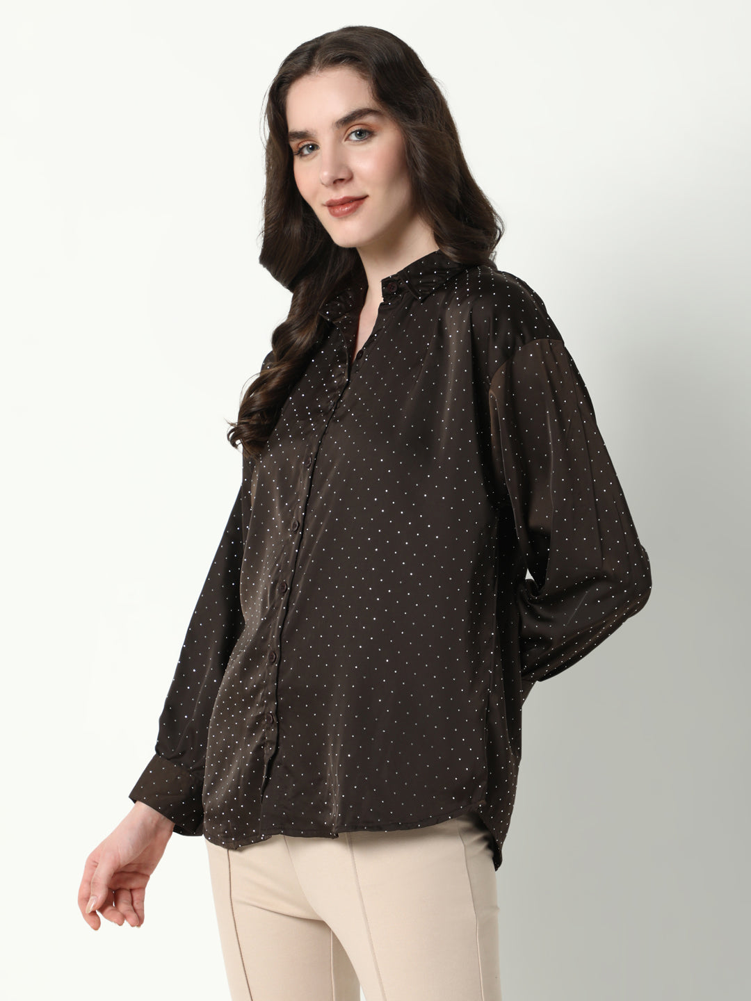 Women Brown Solid Oversized Shirt