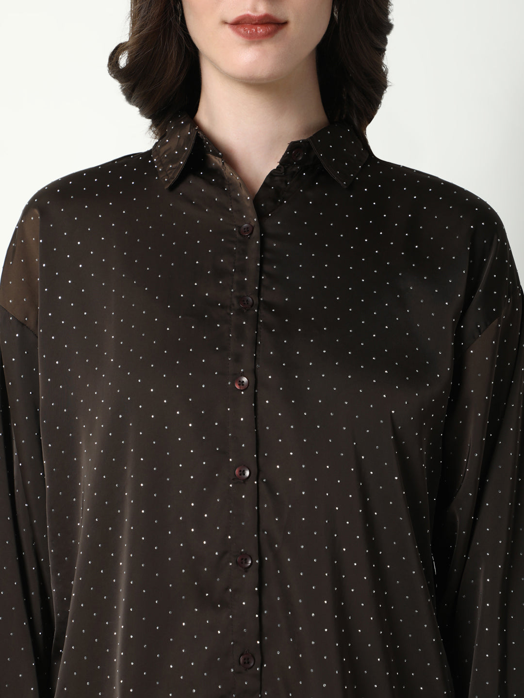 Women Brown Solid Oversized Shirt