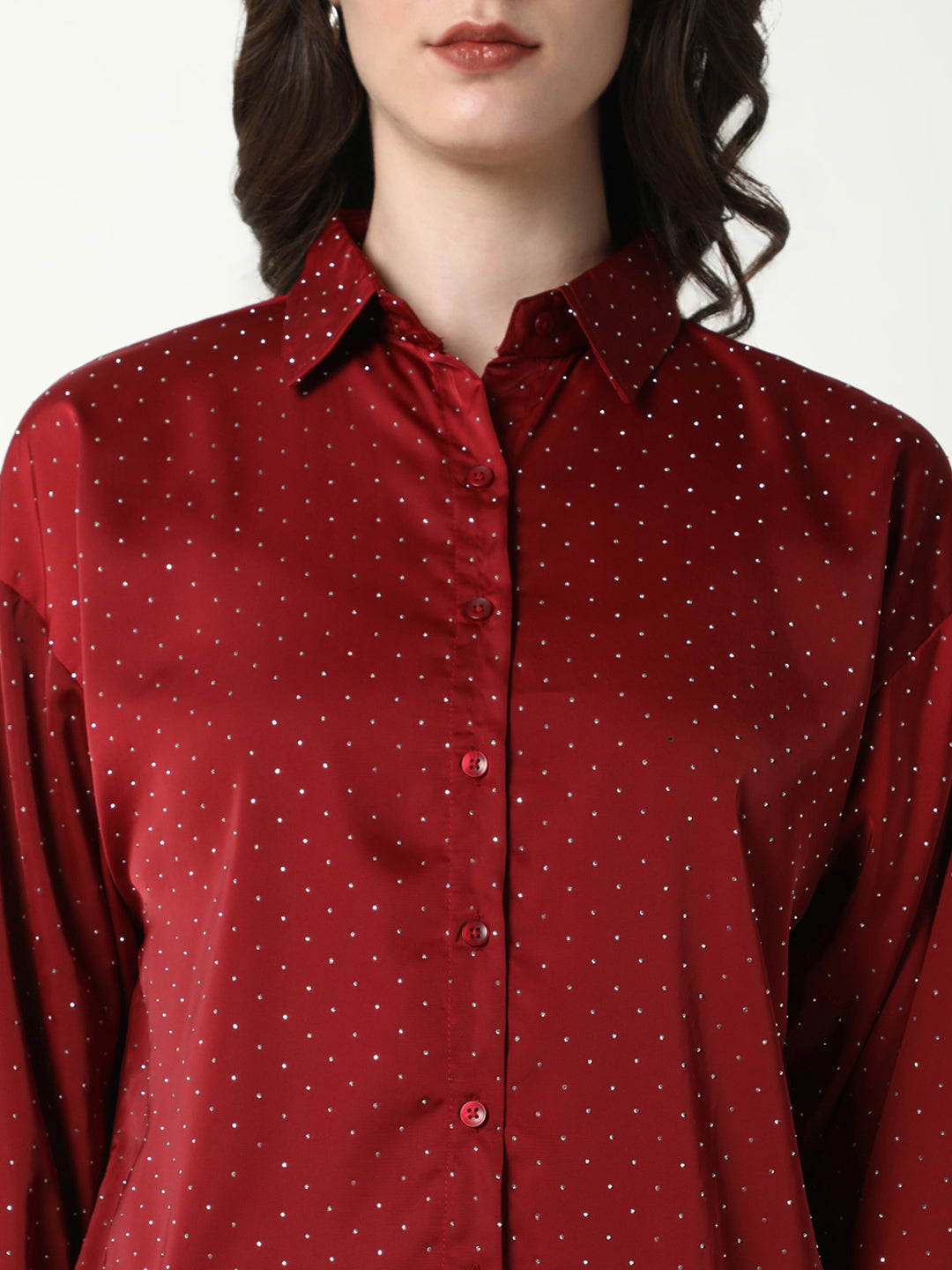 Women Red Solid Oversized Shirt