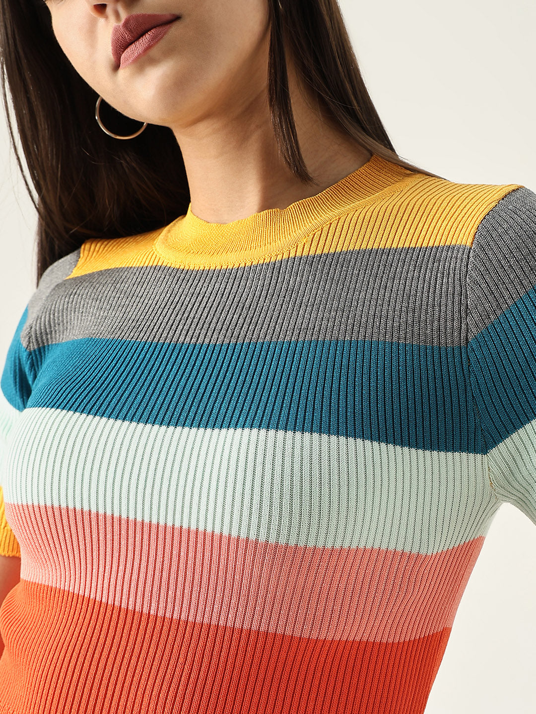 Women Striped Multi Fitted Top