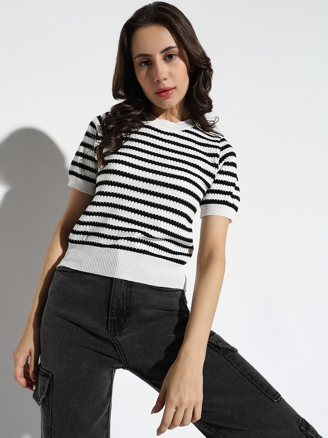 Women Black Striped Top