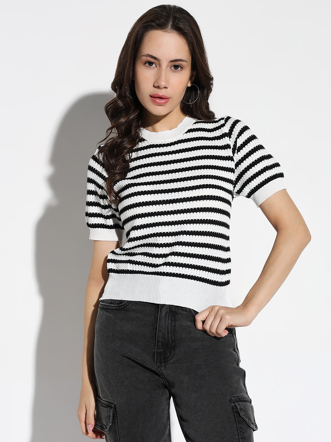 Women Black Striped Top