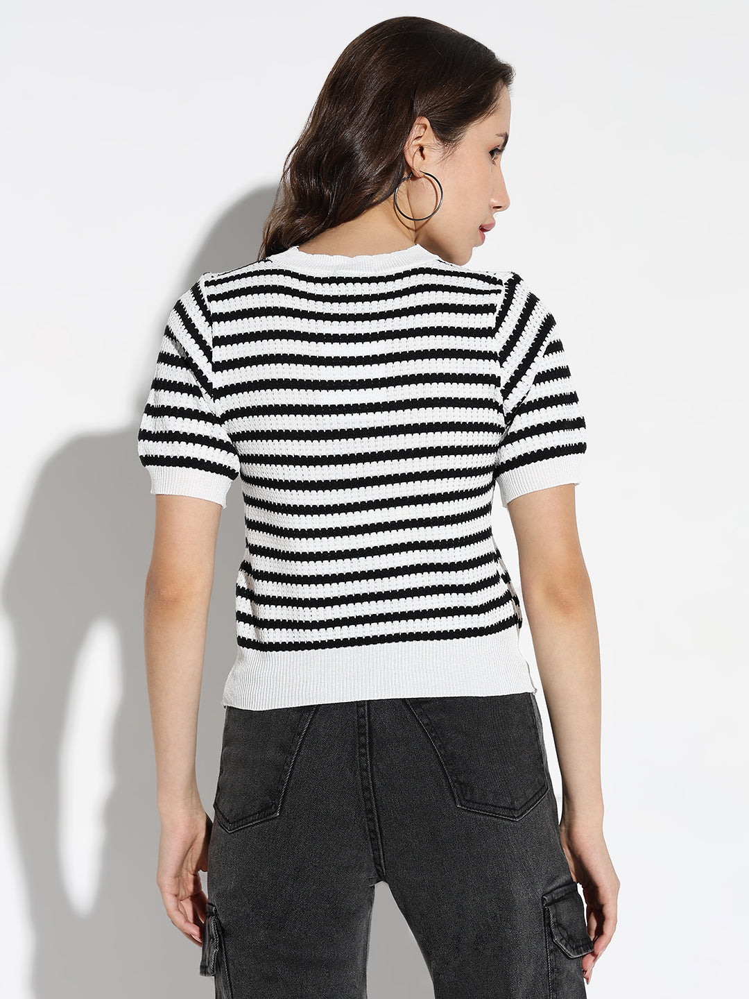 Women Black Striped Top