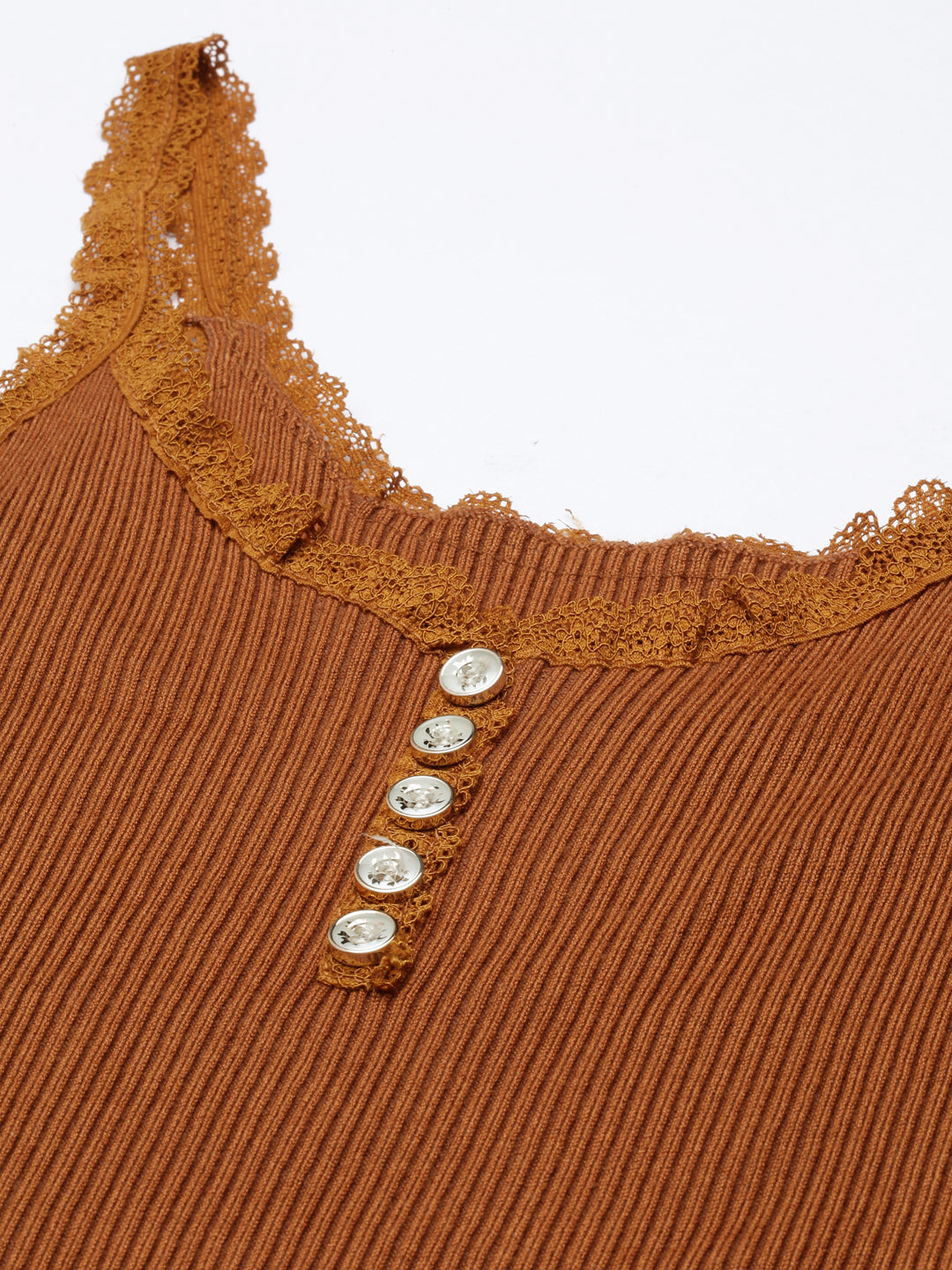 Women's Shoulder Straps Solid Brown Top