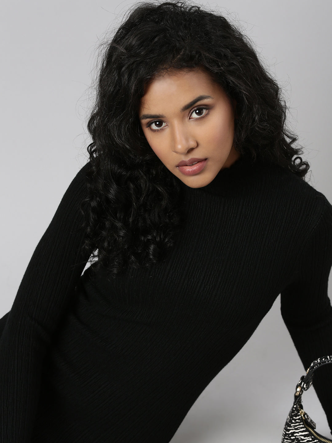 Women's Black Solid Bodycon Dress