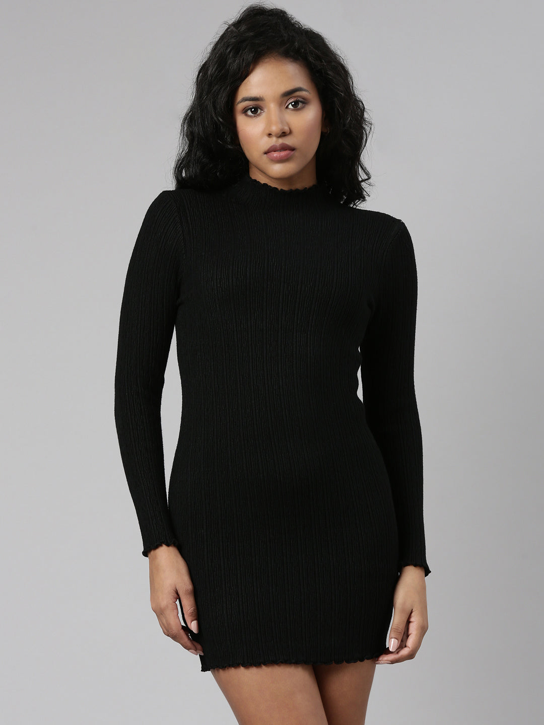 Women's Black Solid Bodycon Dress