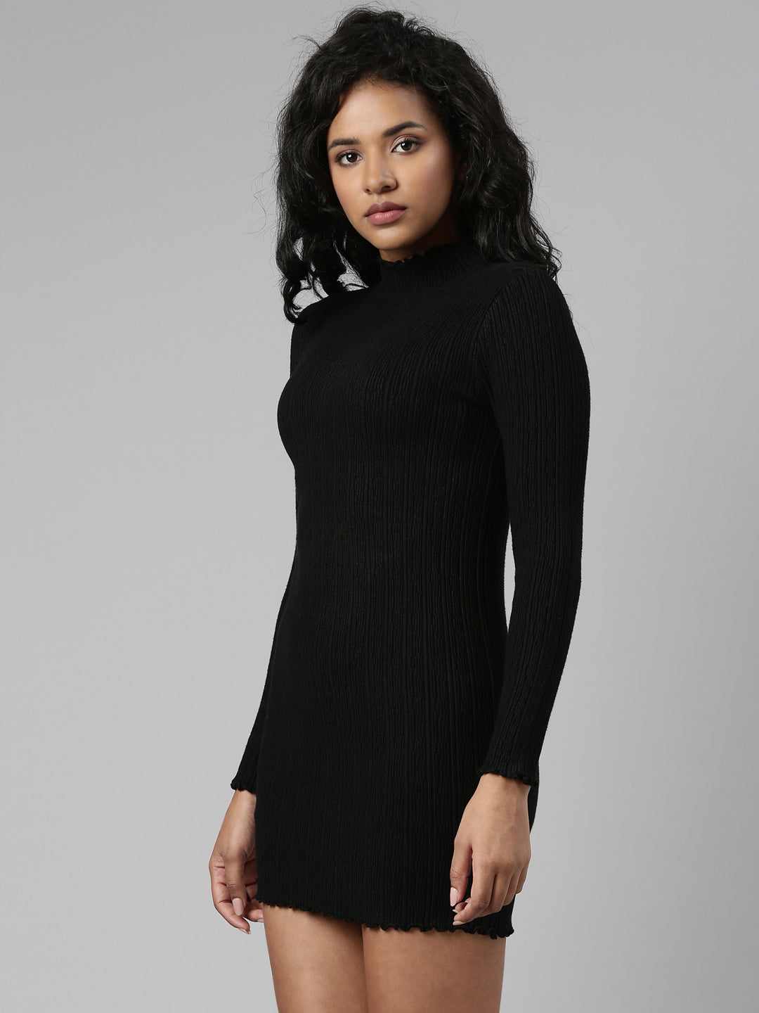 Women's Black Solid Bodycon Dress