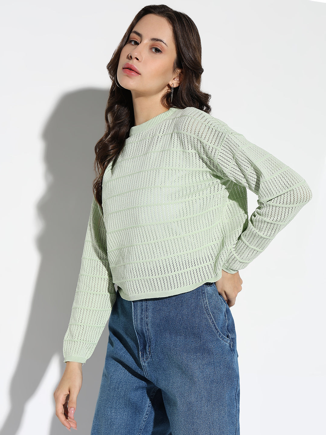 Women Green Solid Top