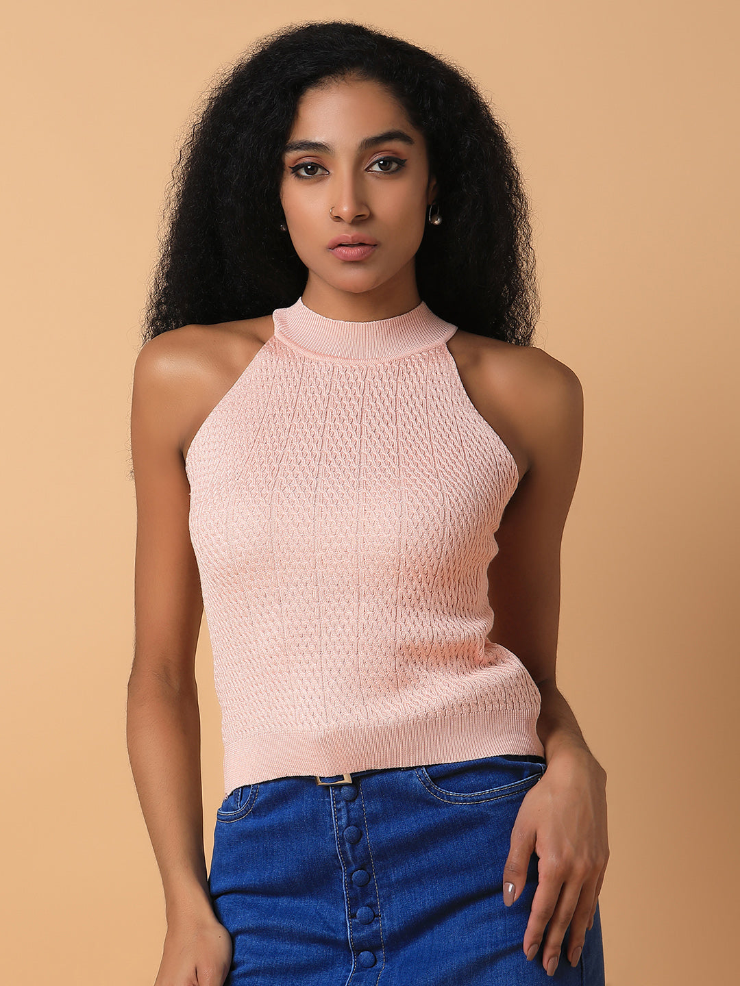 Women Solid Peach Top