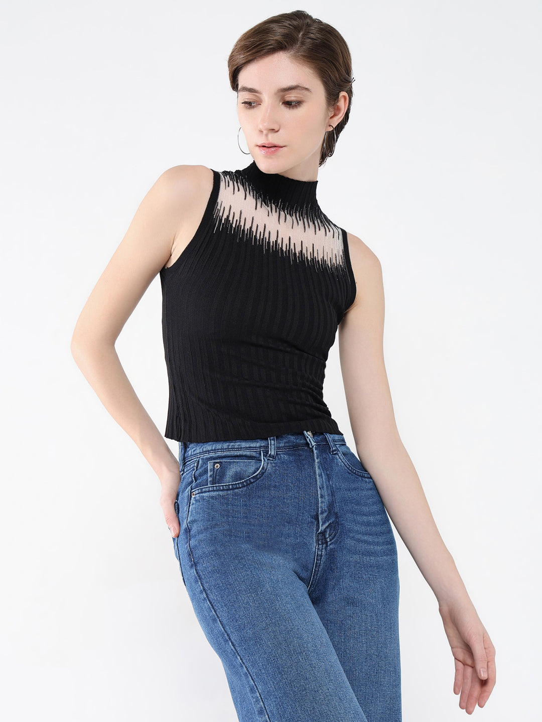 Women Solid Black Top