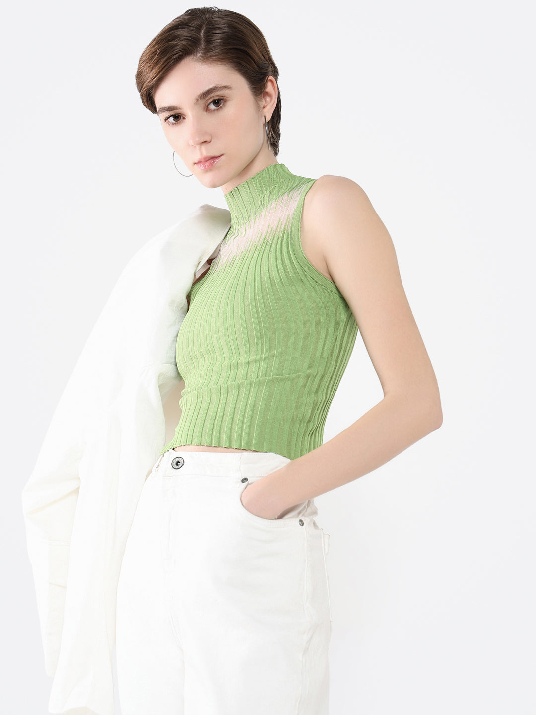 Women Solid Green Top